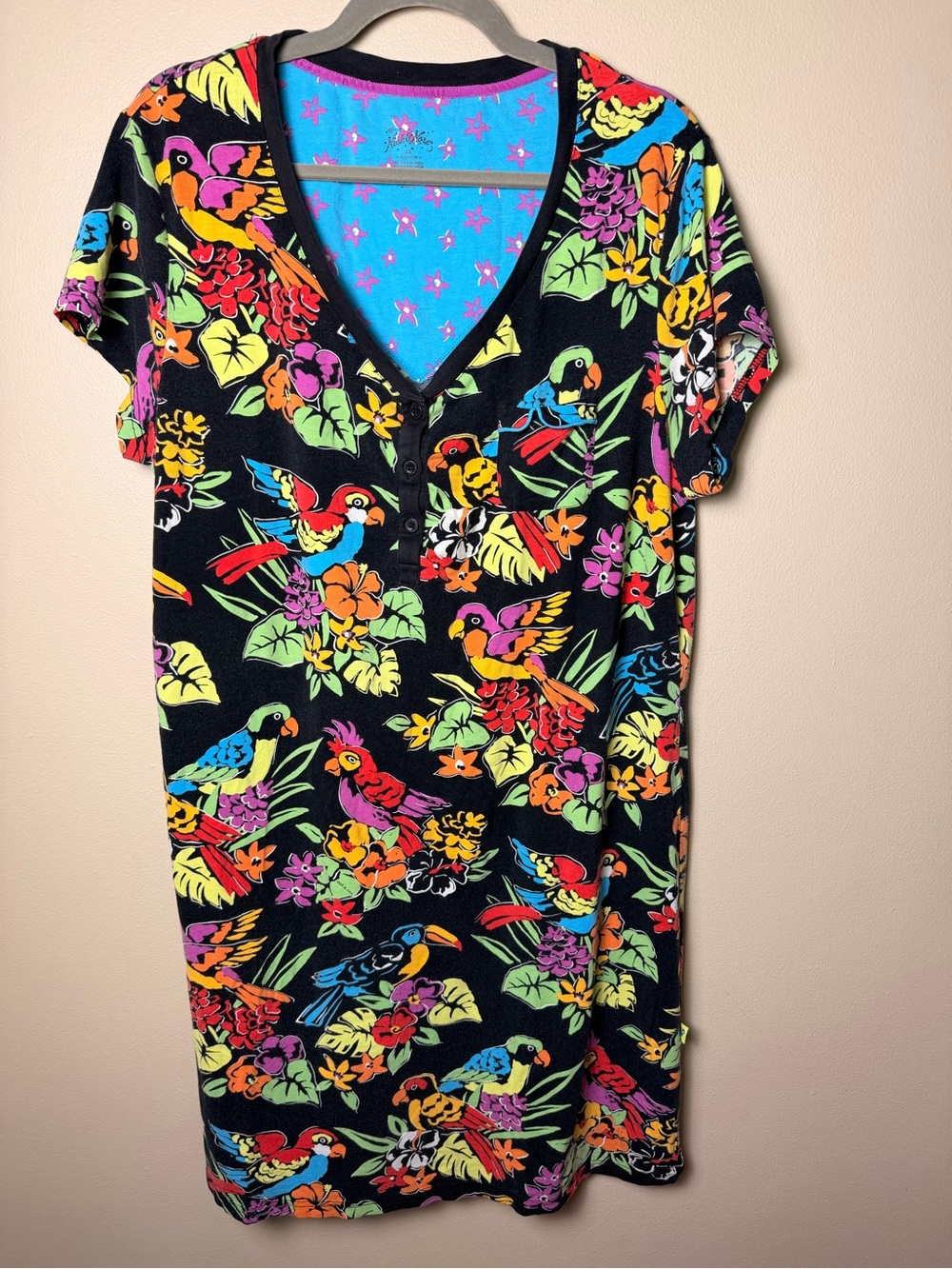 Nick & Nora Vintage Tropical Bird Sleep Tee / Sleep Shirt XXL Rare Print GUC